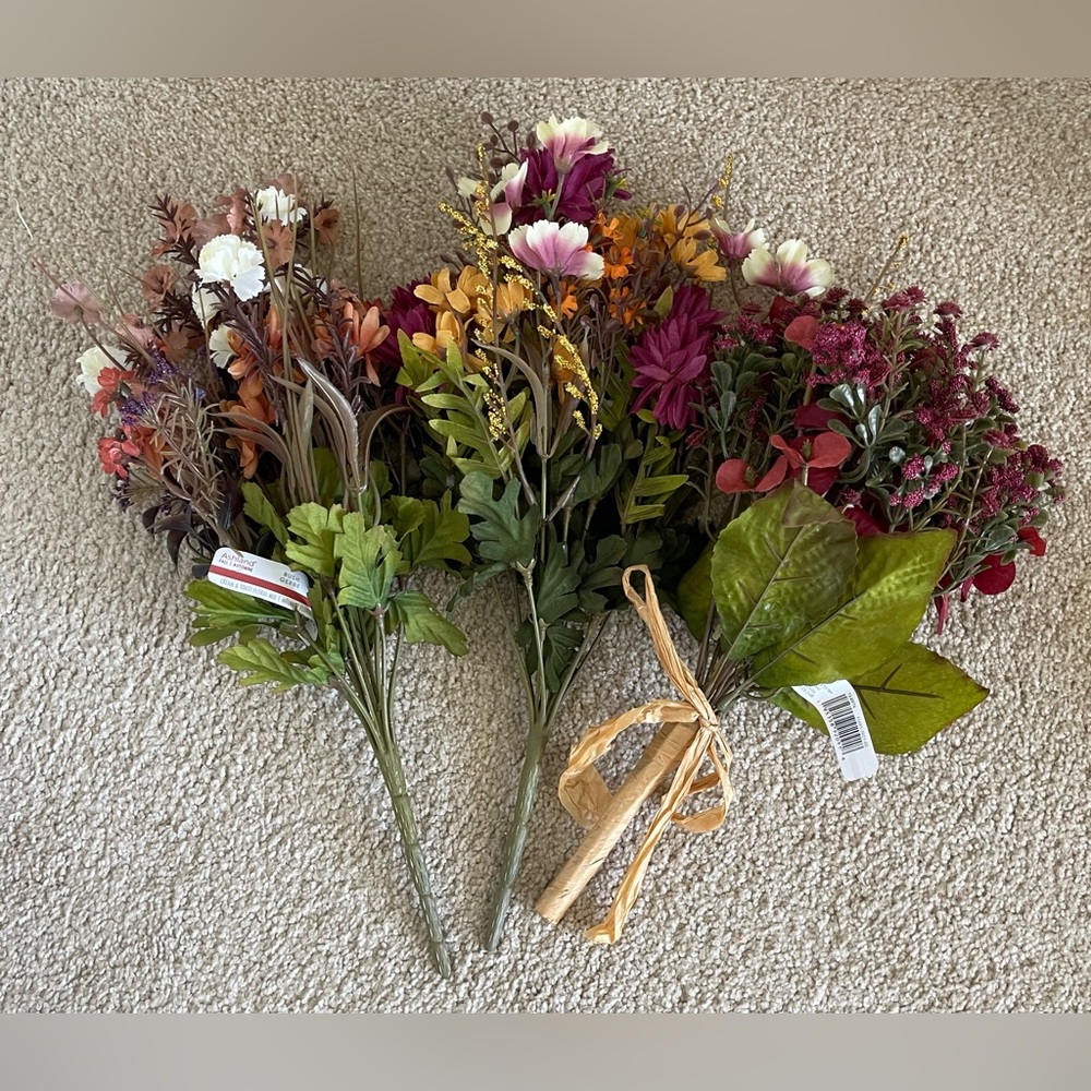 NWT 3 Bunches of Ashland Faux Silk Flowers Florals Purple Cream Mauve Orange